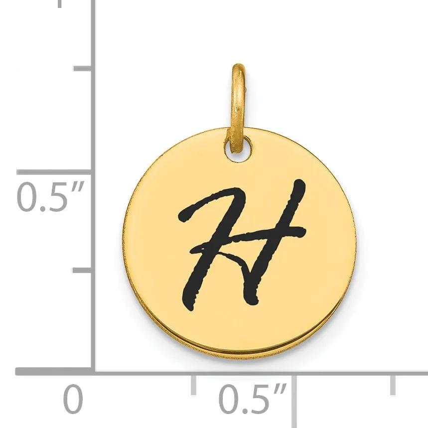 14k Yellow Gold Polished Black Epoxy Finish Letter H Initial Disk Shape Charm Pendant