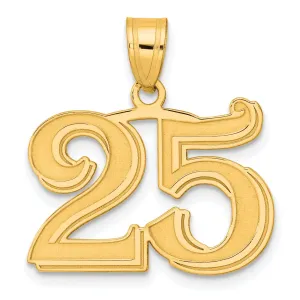 14k Yellow Gold Polished Etched Finish Number 25 Charm Pendant