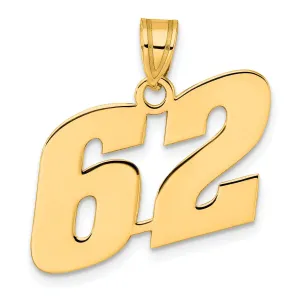 14k Yellow Gold Polished Finish Block Script Design Number 62 Charm Pendant