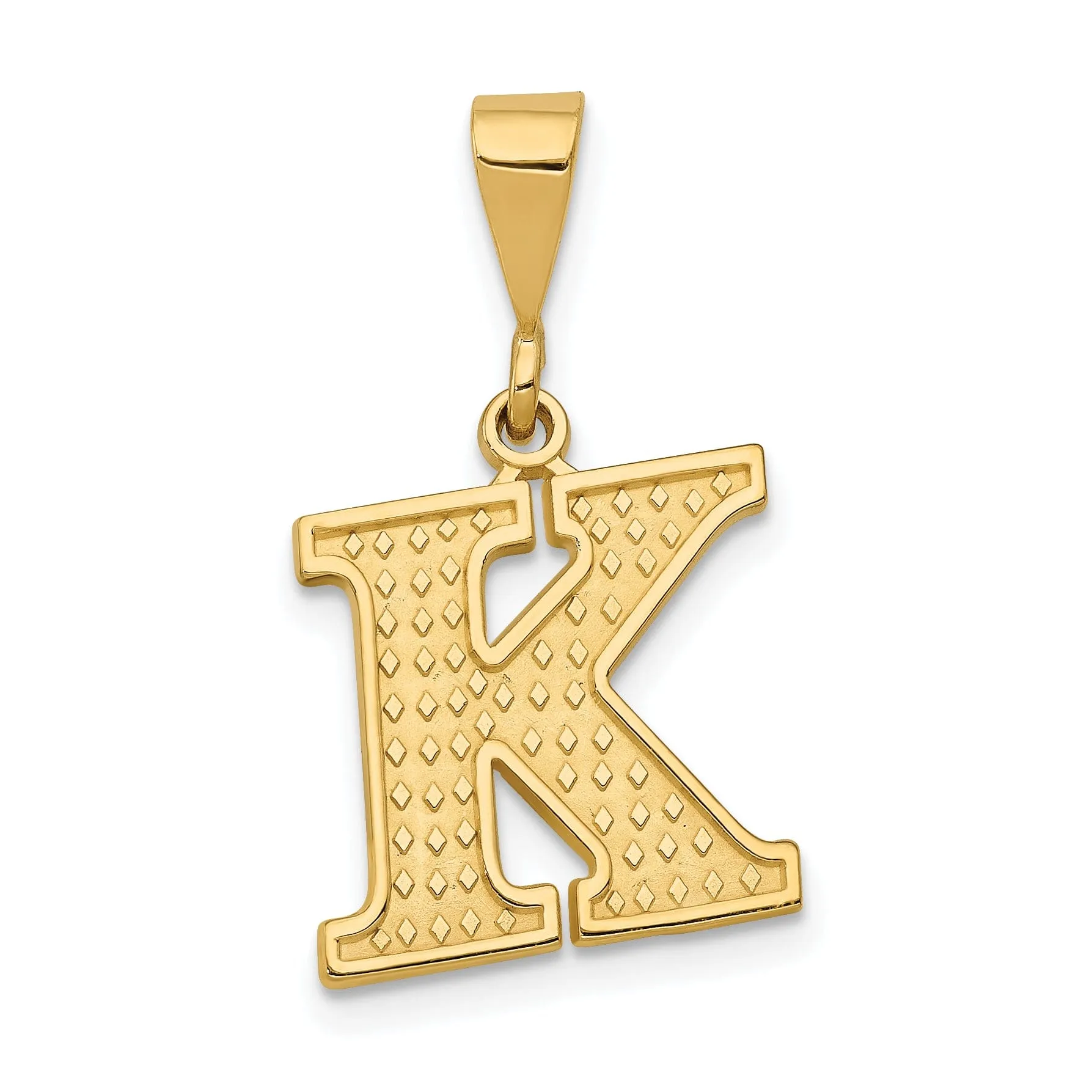 14k Yellow Gold Polished Texture Finish Letter K Initial Charm Pendant