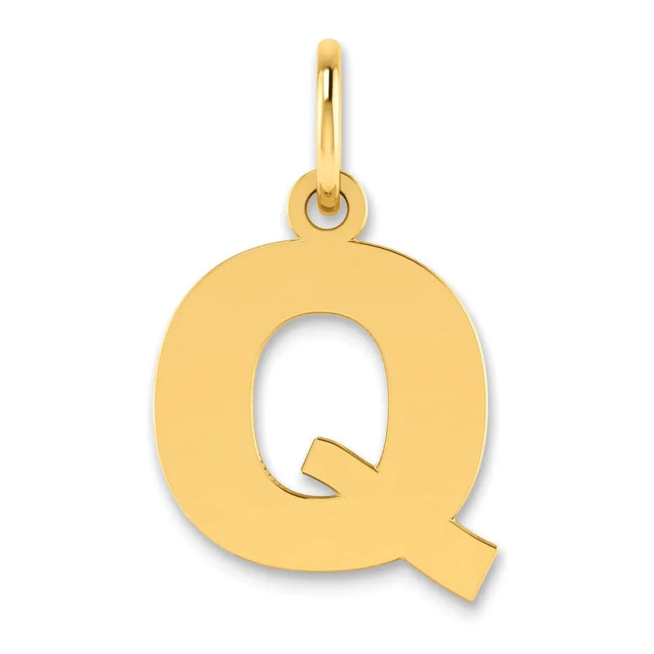 14k Yellow Gold  Small Size Letter Q Initial Block Pendant