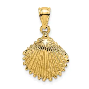 14k Yellow Gold Soild Polished Texture Finish Scallop Shell Charm Pendant