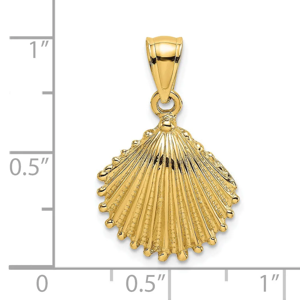 14k Yellow Gold Soild Polished Texture Finish Scallop Shell Charm Pendant