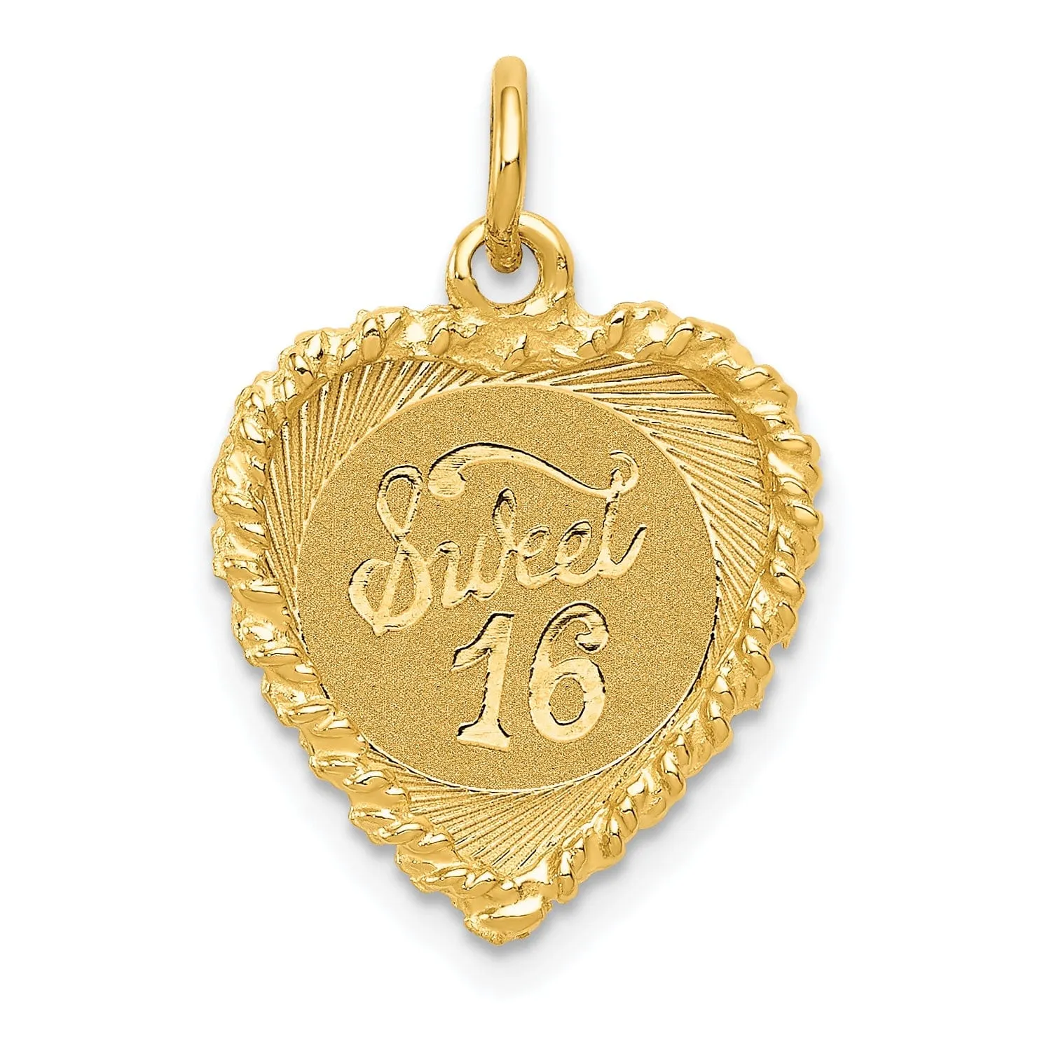 14k Yellow Gold Sweet Sixteen Heart Charm Pendant