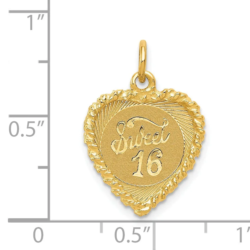 14k Yellow Gold Sweet Sixteen Heart Charm Pendant