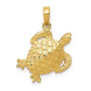 14k Yellow Gold Textured Casted Solid Polished Finish Open-Backed Men's Turtle Charm Pendant