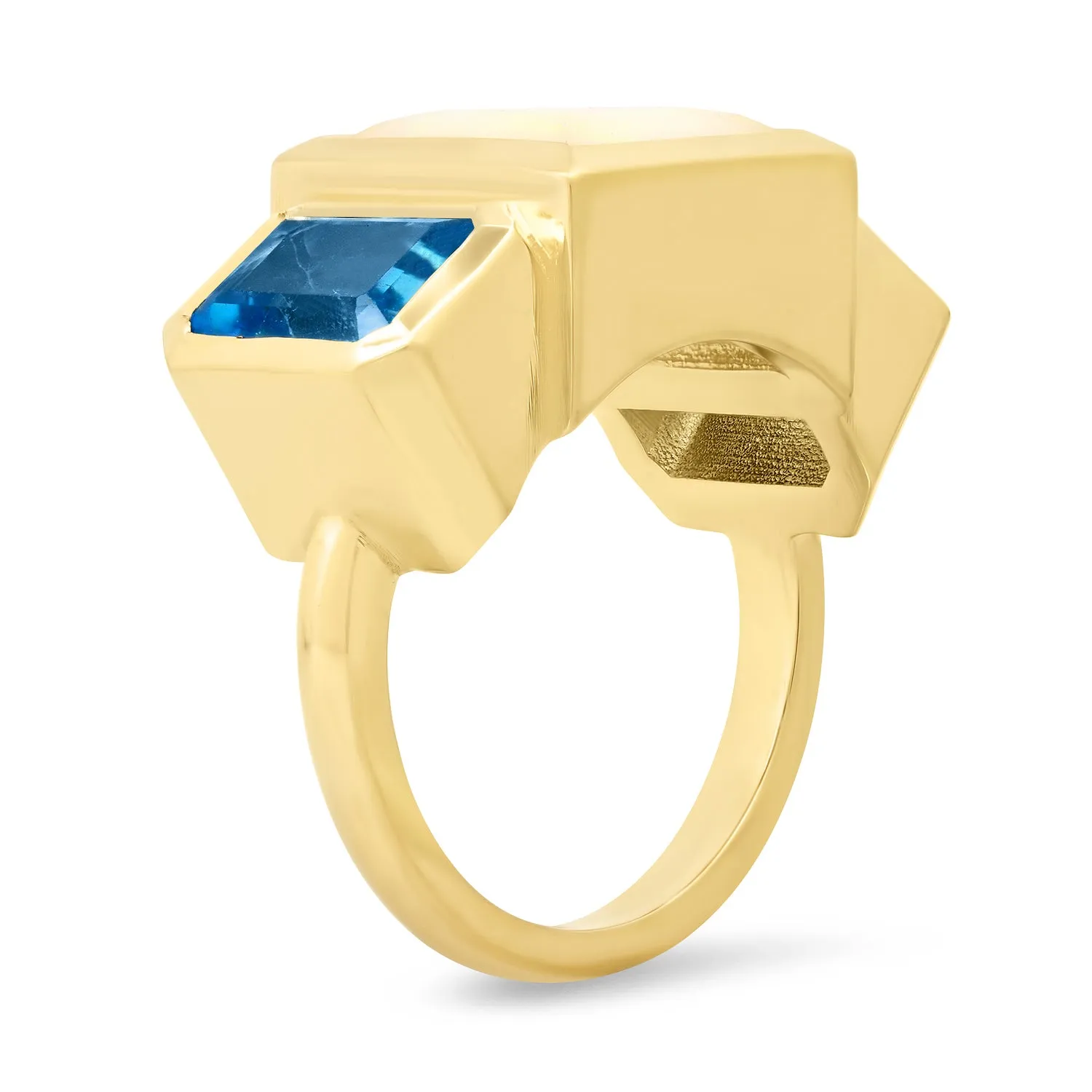 14K YG Ethiopian Opal and Topaz Trilogy Ring