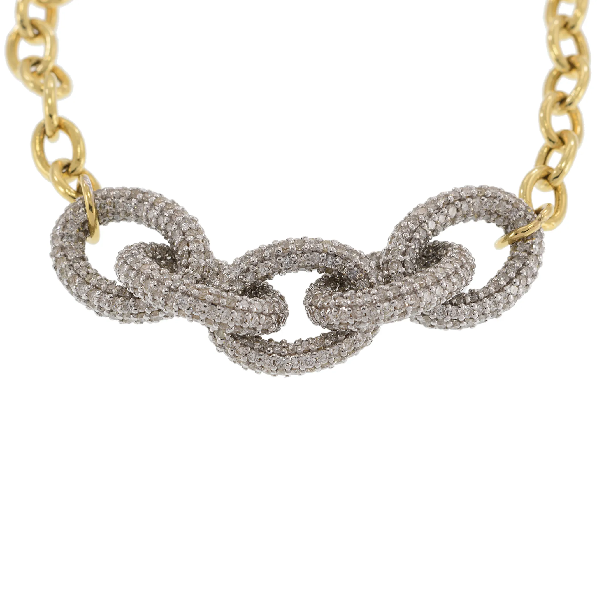 14KT Yellow Gold Interlocking Ovals Chain Link Necklace with Diamonds