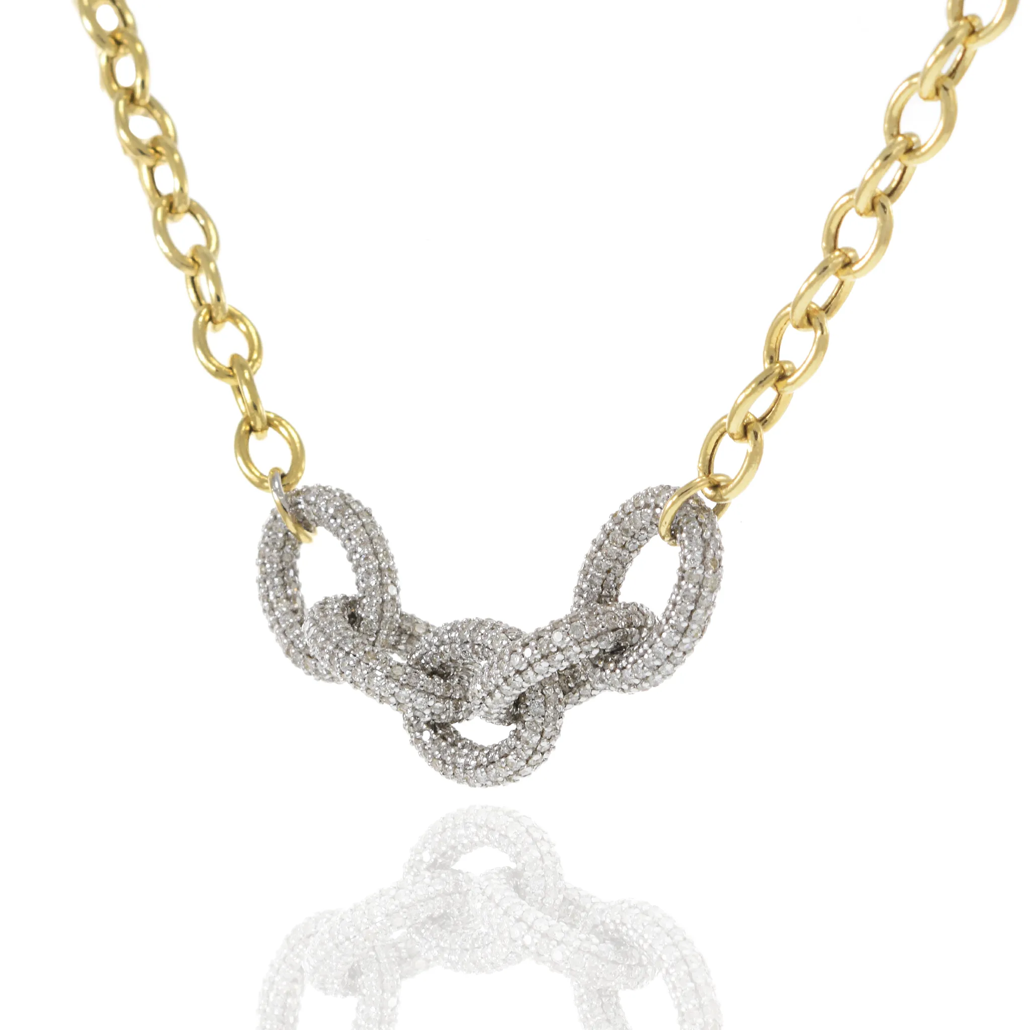 14KT Yellow Gold Interlocking Ovals Chain Link Necklace with Diamonds