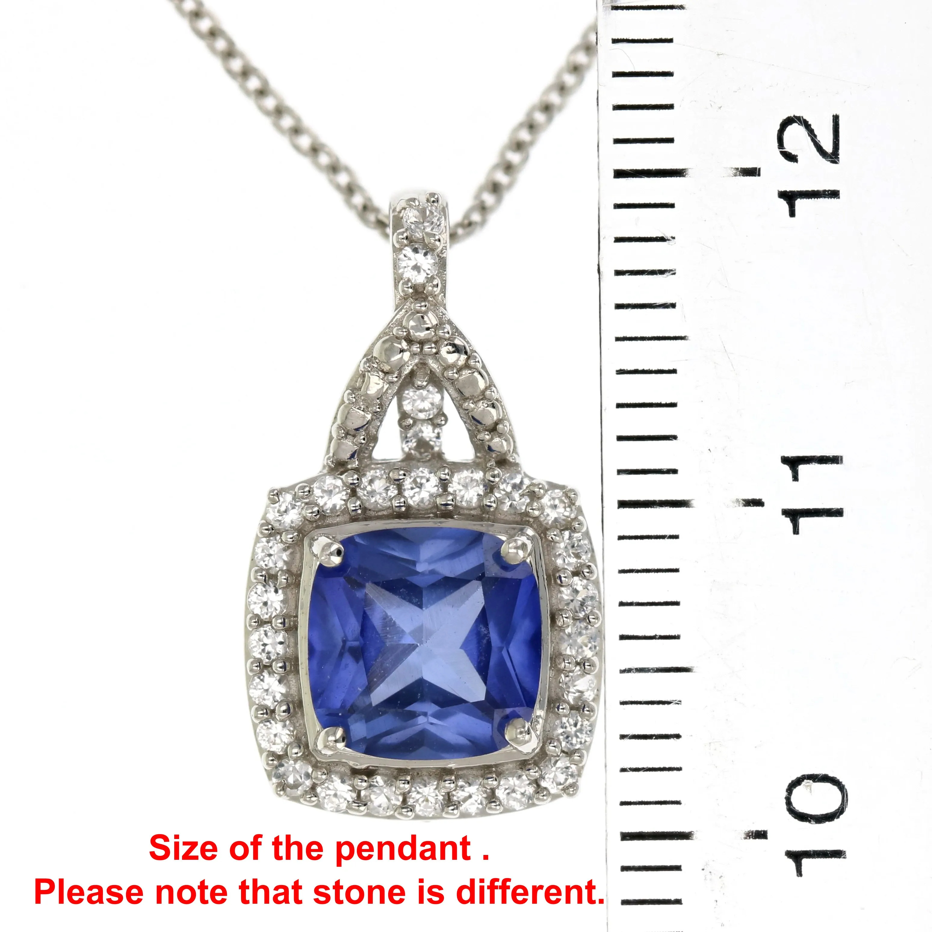 1.50 cttw Pendant Necklace, Cushion Cut Gemstone Pendant Necklace for Women in .925 Sterling Silver with Rhodium, 18 Inch Chain, Prong Setting