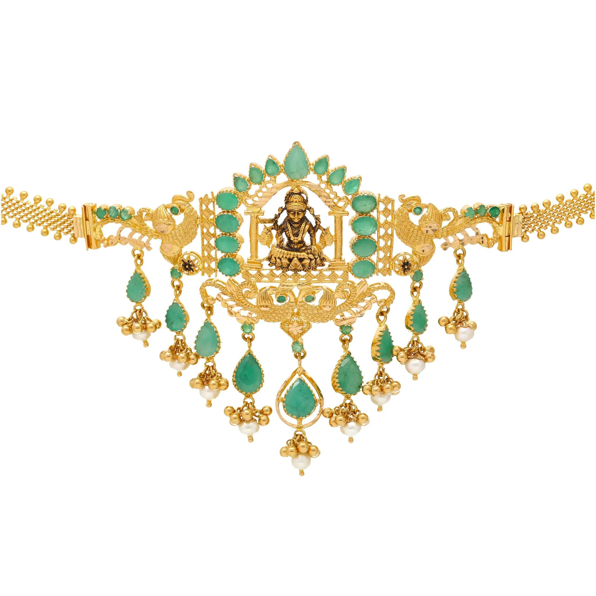 22K Yellow Gold Choker with Emeralds & Pearls (37.2gm)