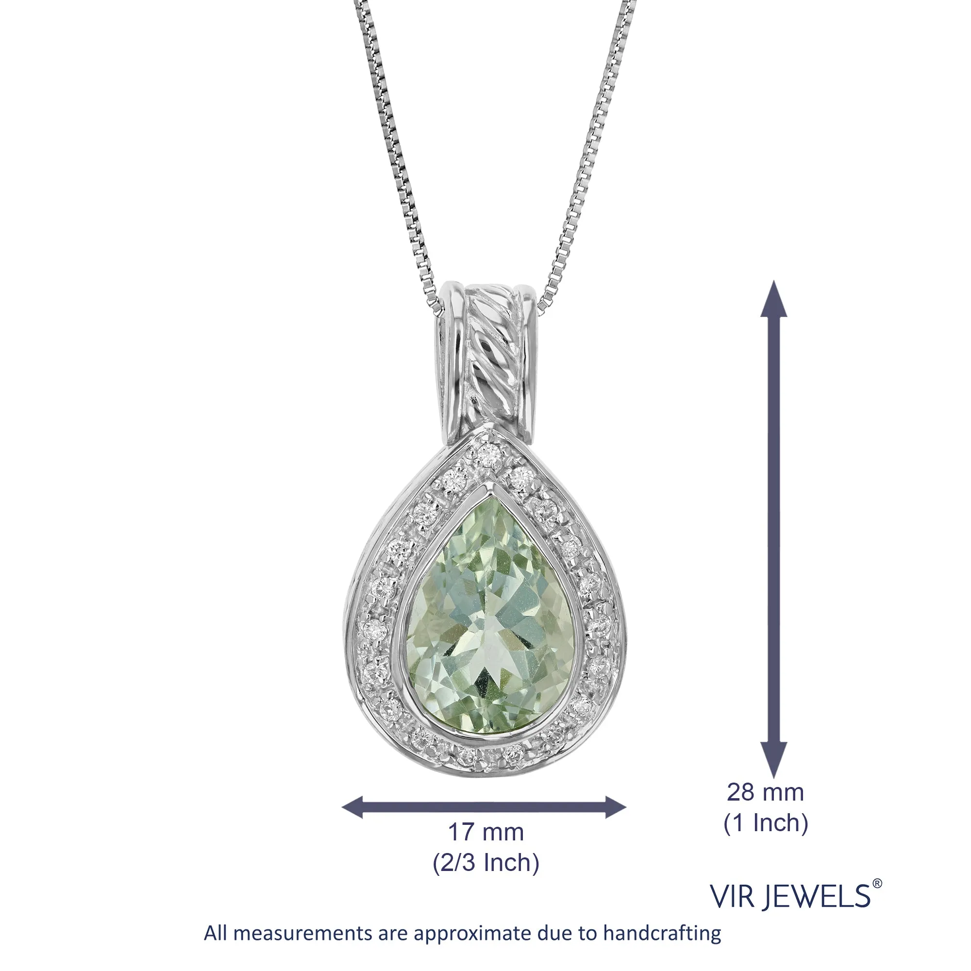 3.50 cttw Pendant Necklace, Green Amethyst Pear Shape Pendant Necklace for Women in .925 Sterling Silver with Rhodium, 18 Inch Chain, Prong Setting