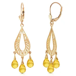 3.75 Carat 14K Solid Yellow Gold Chandelier Earrings Natural Citrine Jewelry