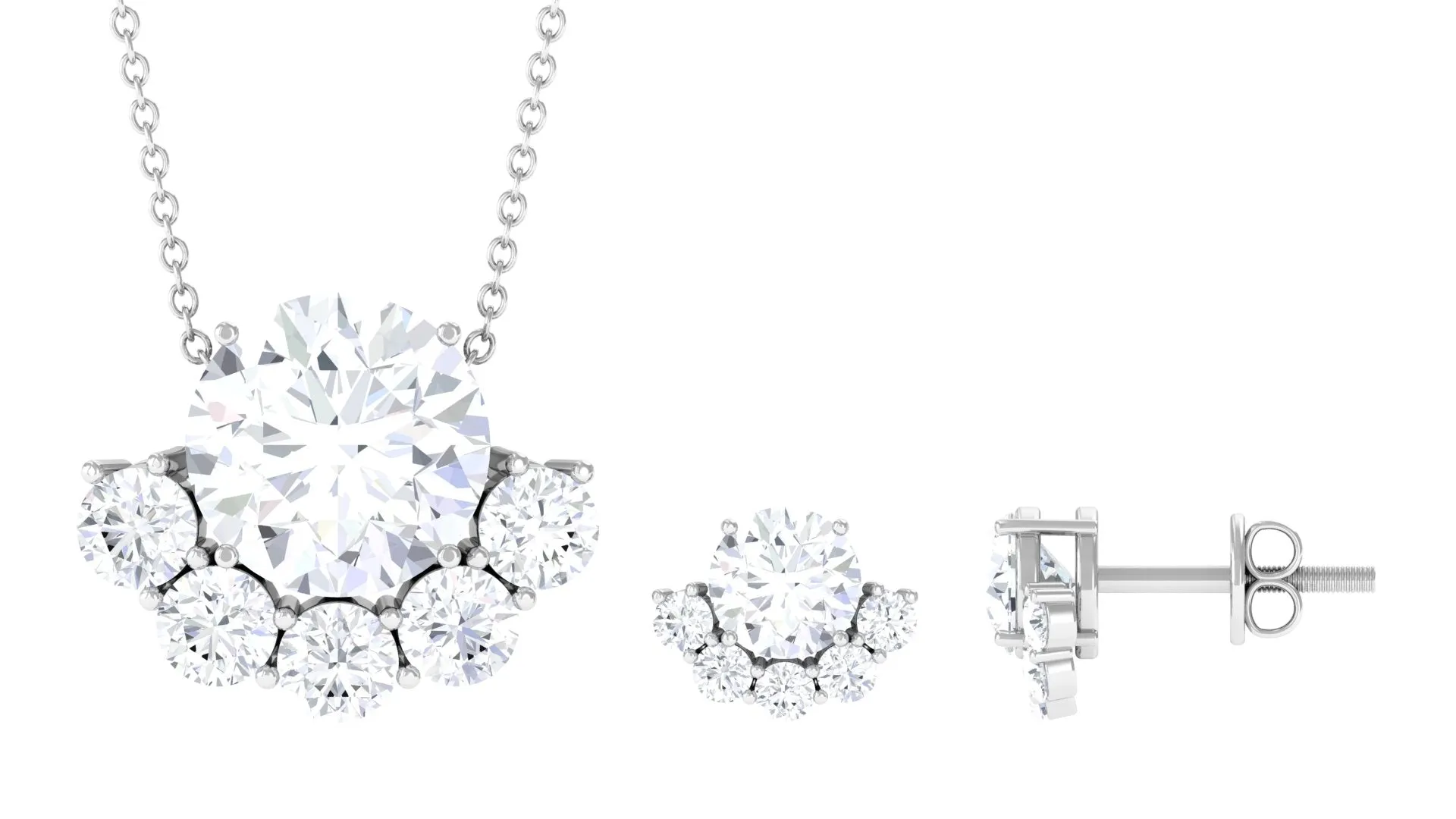 7 CT Round Cut Zircon Necklace Earrings Set with Half Halo