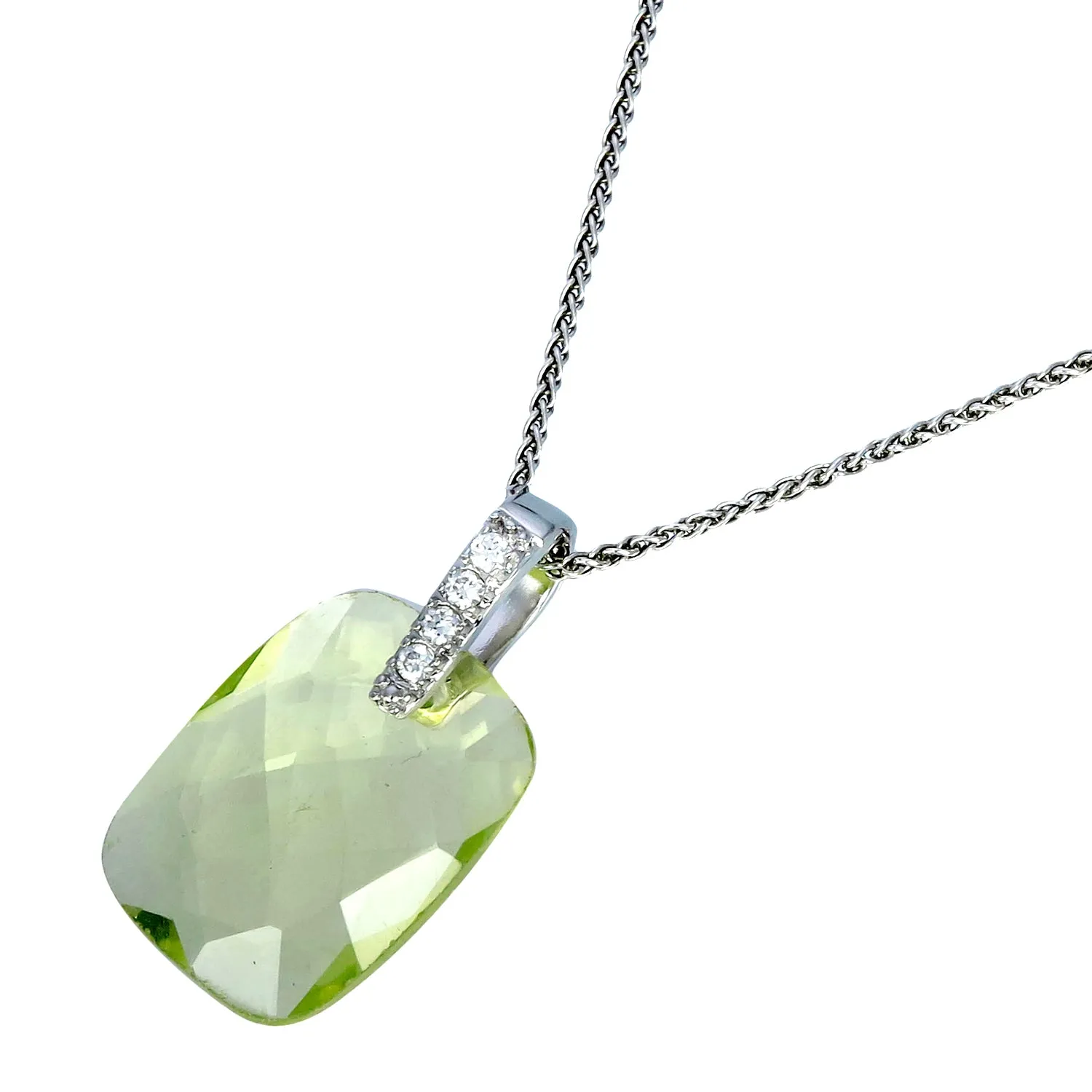 7.50 cttw Pendant Necklace, Lemon Quartz Octagon Pendant Necklace for Women in .925 Sterling Silver with Rhodium Plating, 18 Inch Chain, Prong Setting