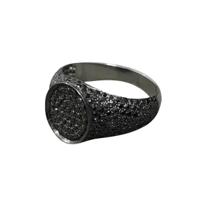 925 Silver Black Diamond Signet Oxidized  Ring