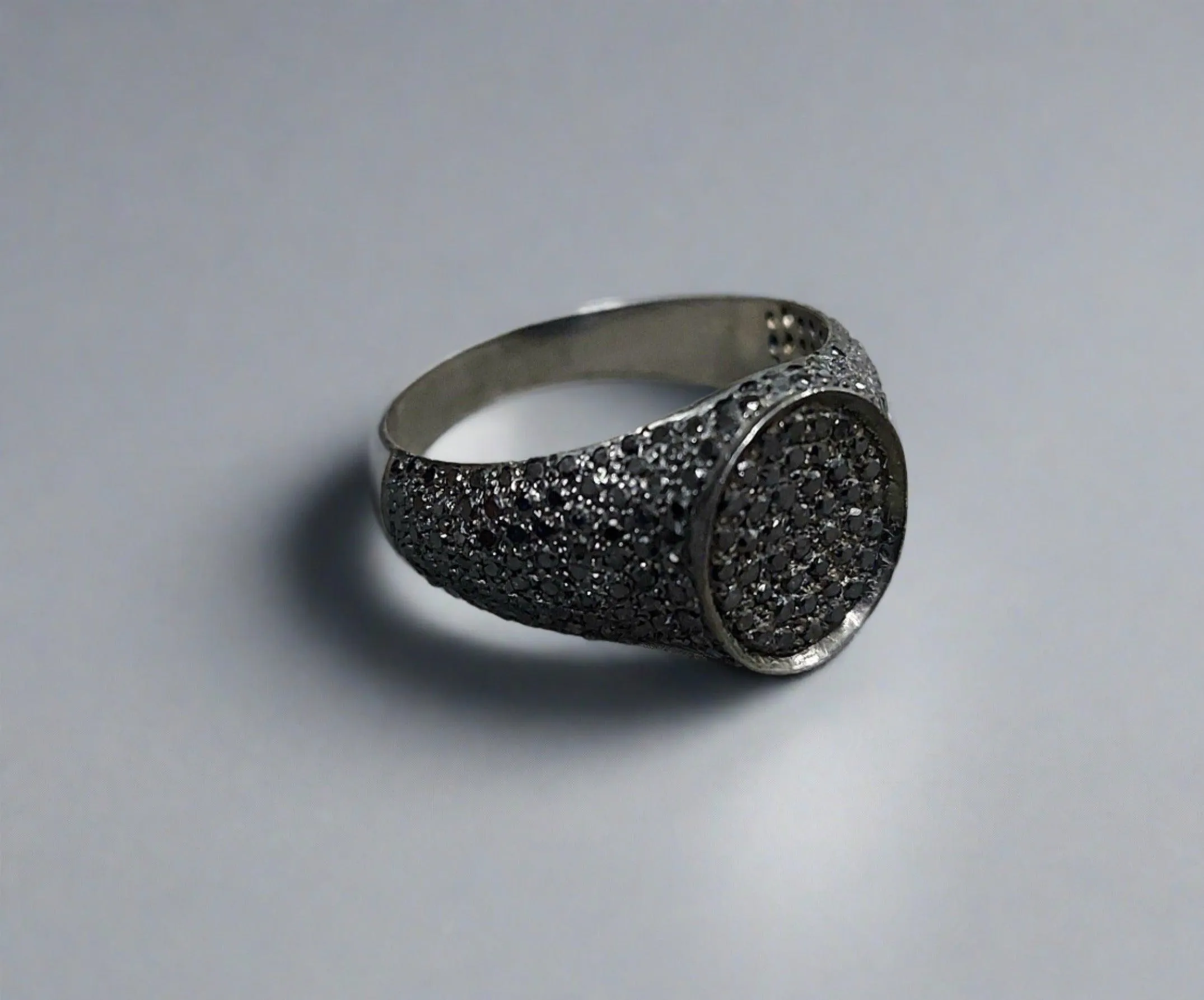 925 Silver Black Diamond Signet Oxidized  Ring