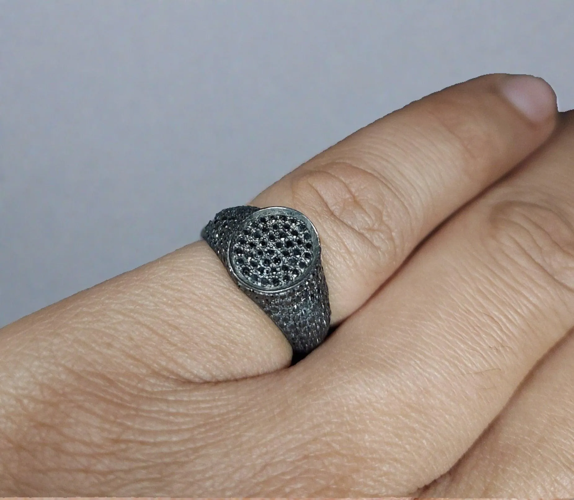 925 Silver Black Diamond Signet Oxidized  Ring