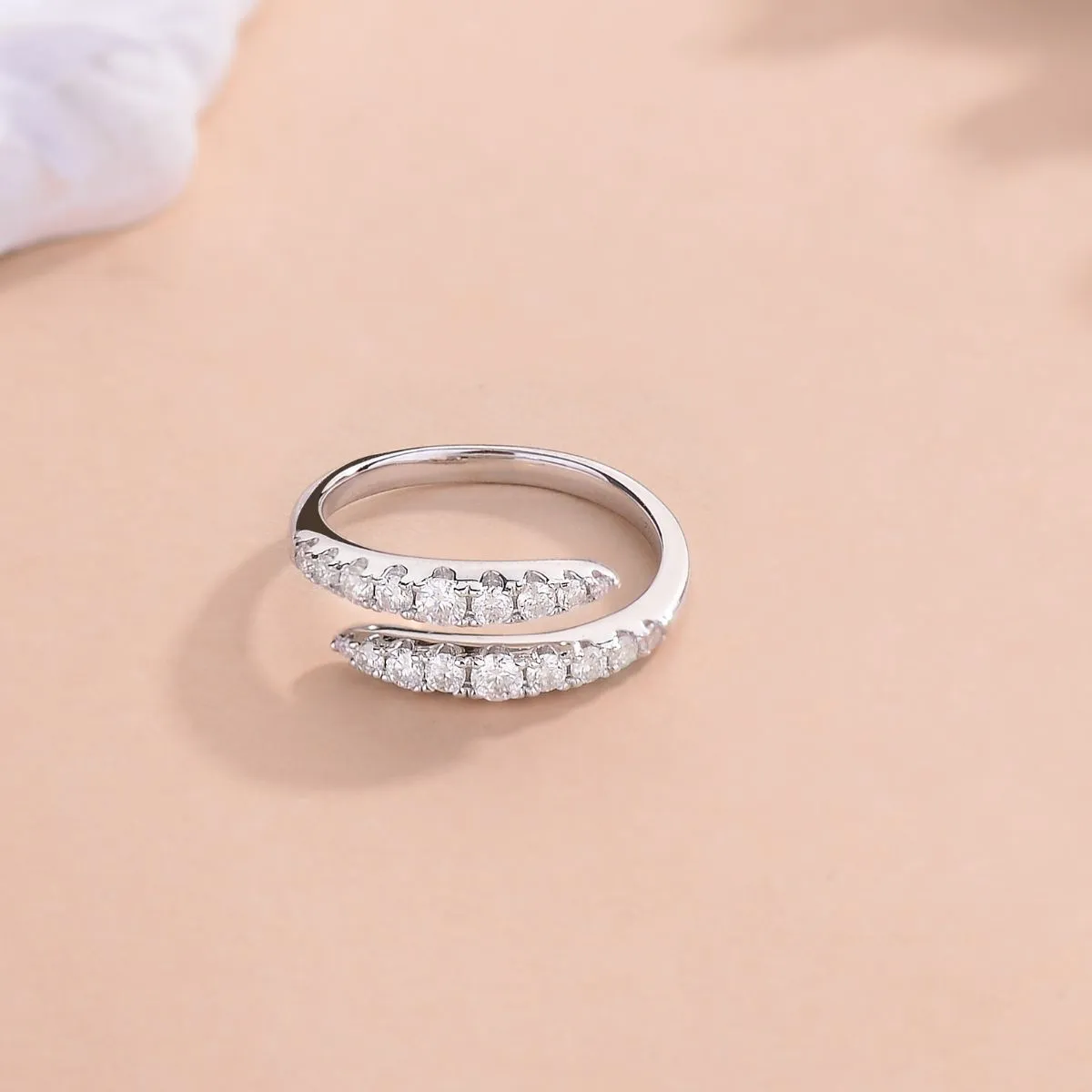 925 Sterling Silver Moissanite Bypass Ring