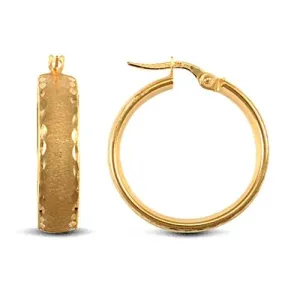 9ct Yellow Gold 6mm Frosted Diamond Cut Hoop Earrings 24mm