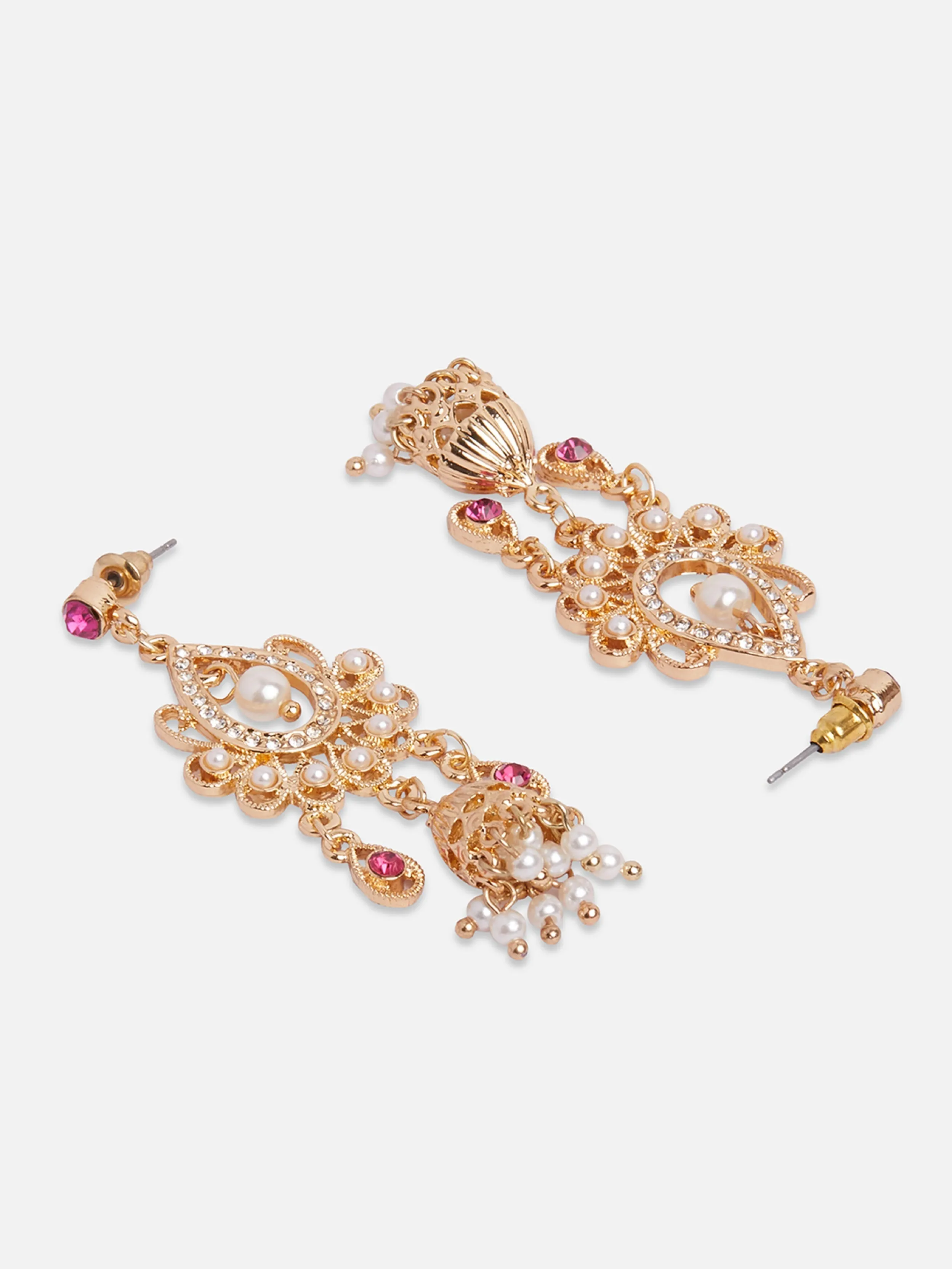 Accessorize London Women's Pink Golden Long Drop Jhumkas