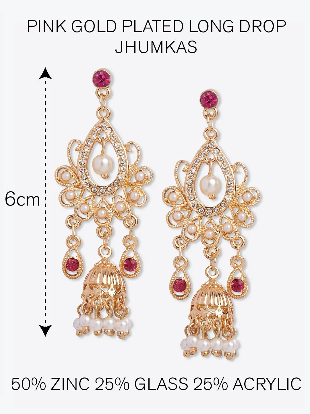 Accessorize London Women's Pink Golden Long Drop Jhumkas