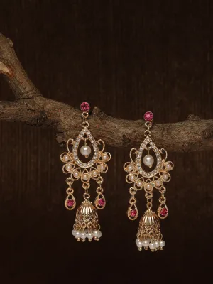 Accessorize London Women's Pink Golden Long Drop Jhumkas