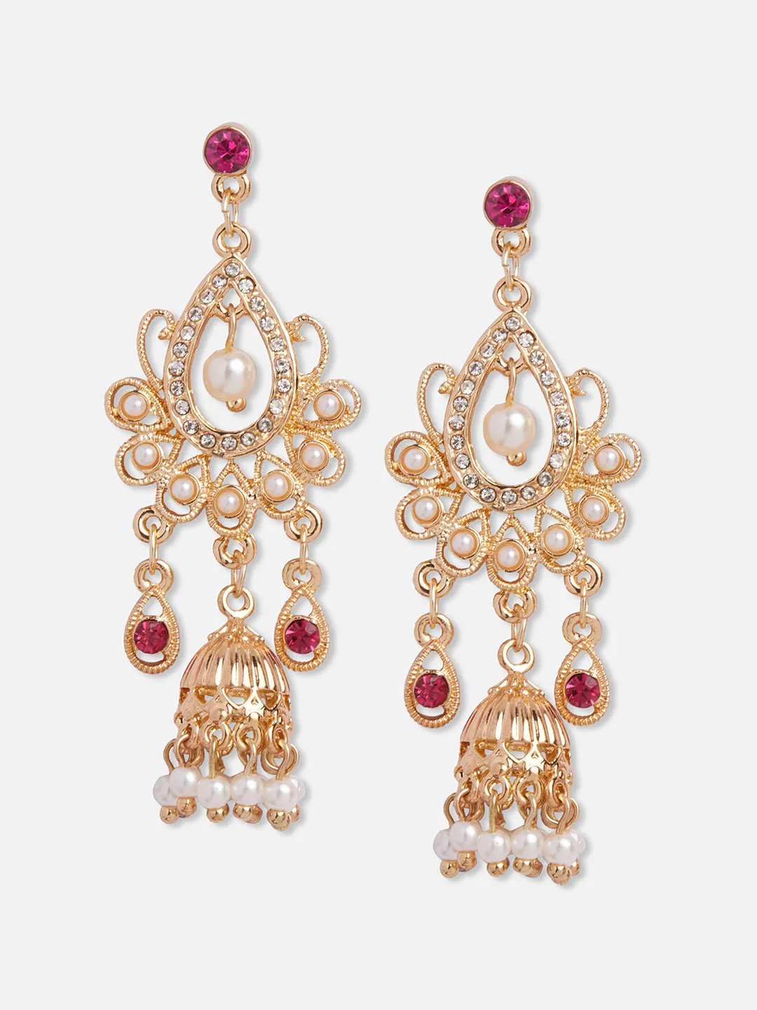 Accessorize London Women's Pink Golden Long Drop Jhumkas