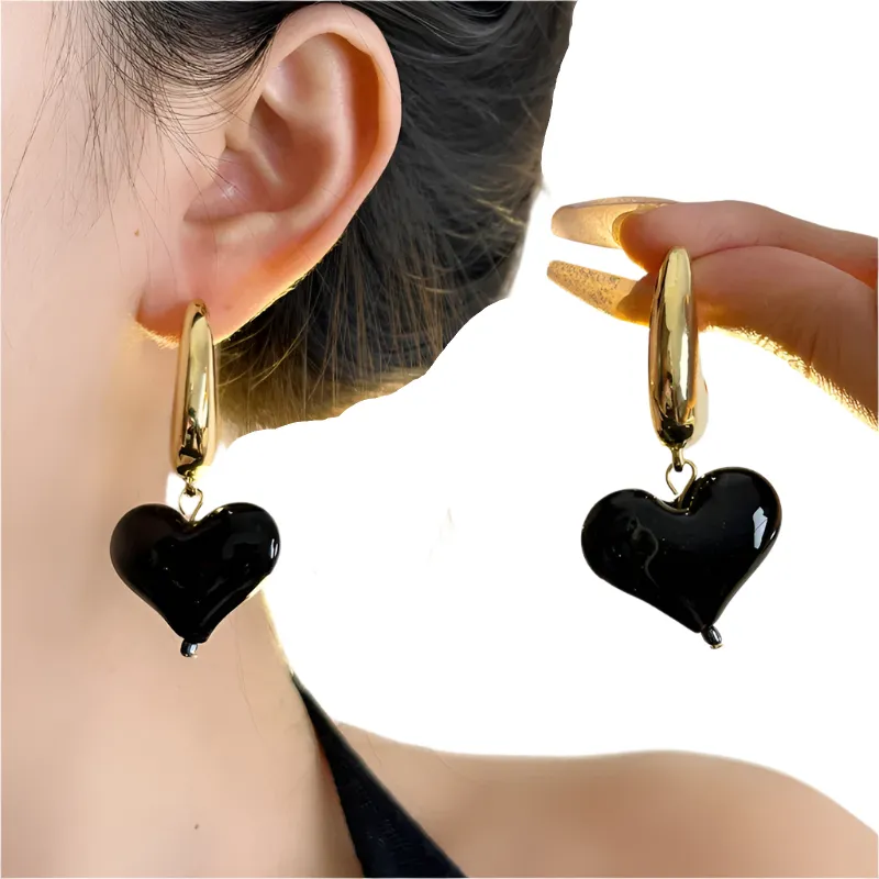 Aesthetic Heart Drop Dangle Moon Open Hoop Earring