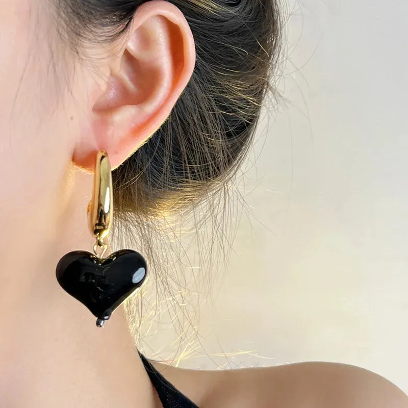 Aesthetic Heart Drop Dangle Moon Open Hoop Earring