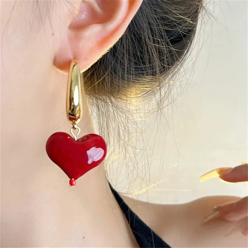 Aesthetic Heart Drop Dangle Moon Open Hoop Earring