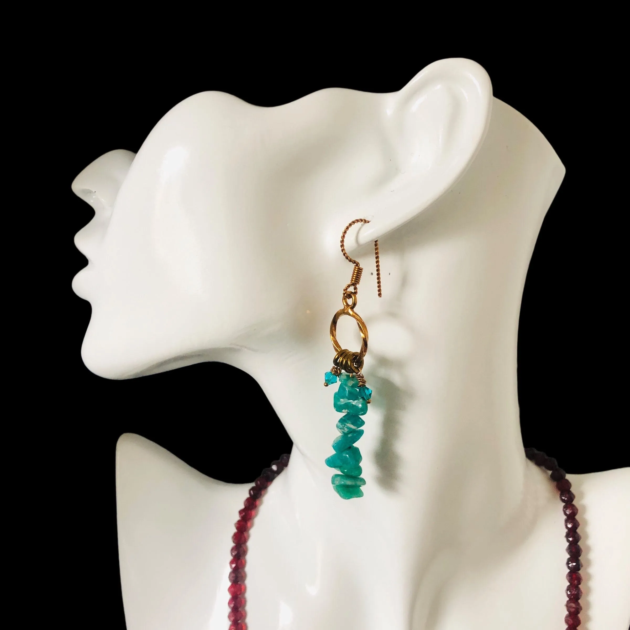 Amazonite Antique Bronze Dangle Earrings