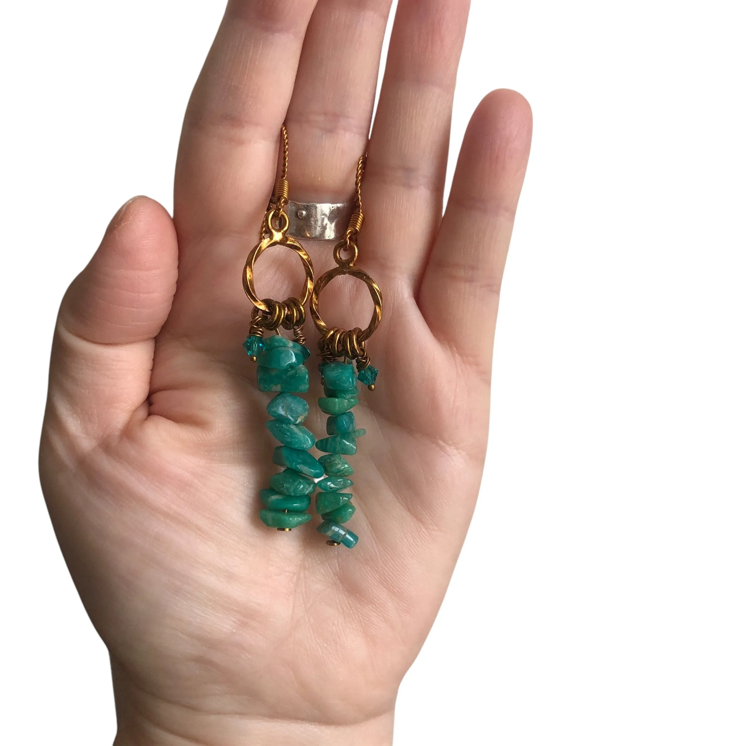 Amazonite Antique Bronze Dangle Earrings