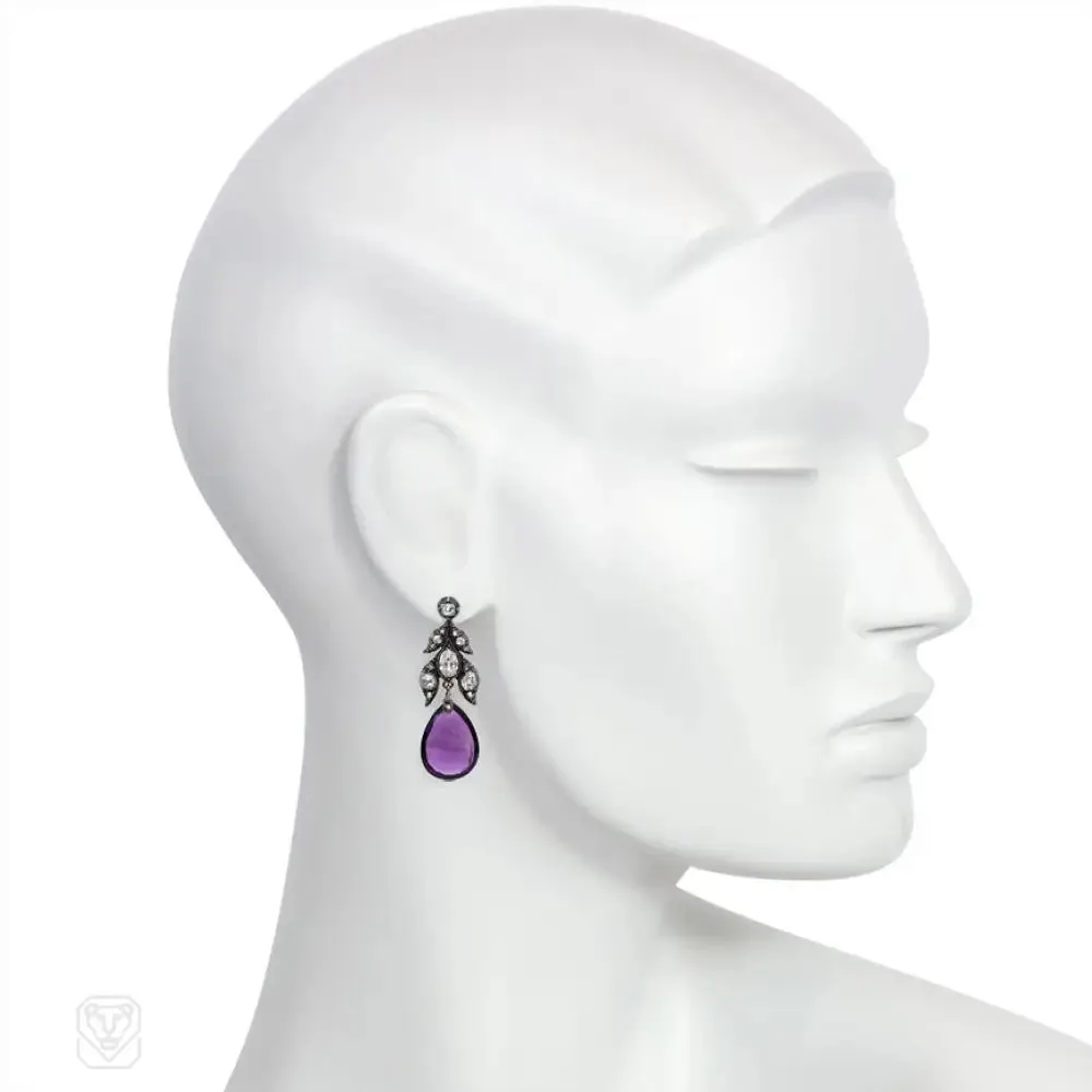 Antique diamond and amethyst drop earrings