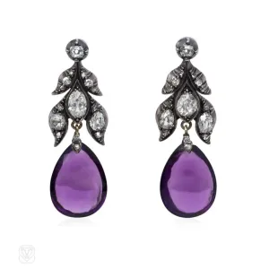 Antique diamond and amethyst drop earrings