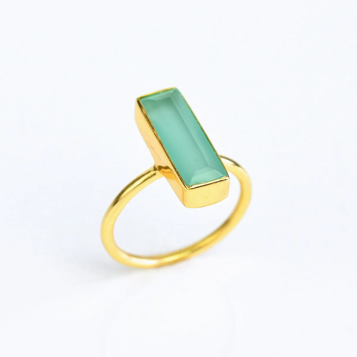 Aqua Chalcedony Bar Ring : March Birthstone