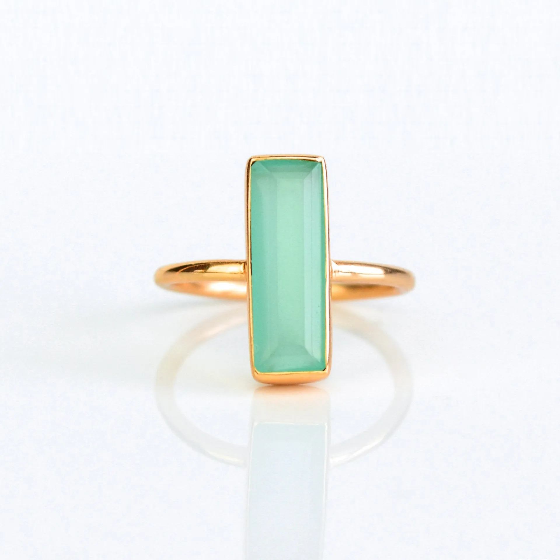 Aqua Chalcedony Bar Ring : March Birthstone