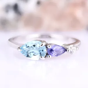 Aquamarine & Tanzanite Ring- Sterling Silver