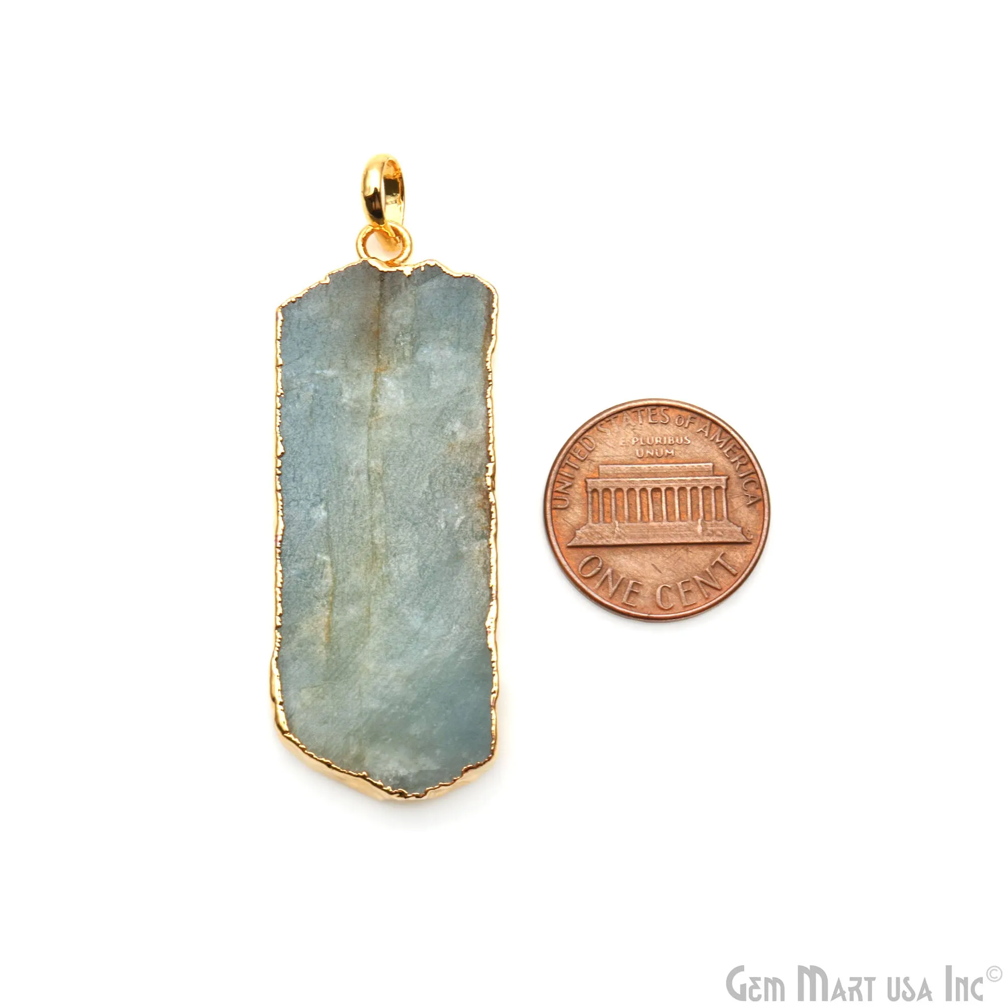 Aquamarine Free Form shape 49x18mm Gold Electroplated Gemstone Single Bail Pendant