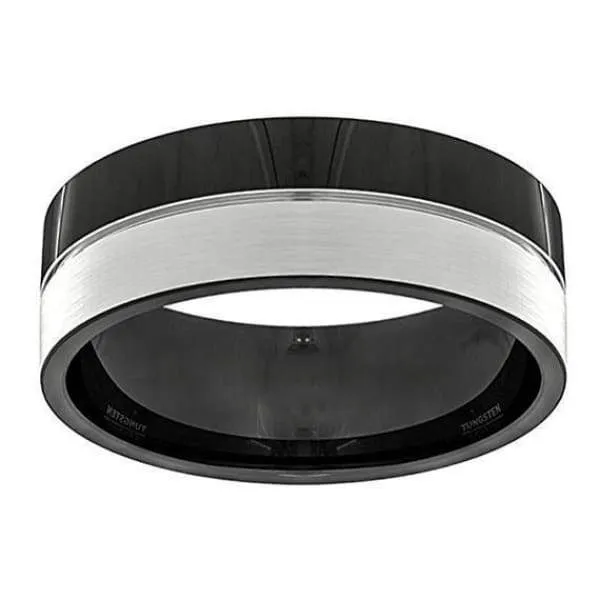 Avery Men's Black And Silver Tungsten Wedding Band High Polish - 8mm