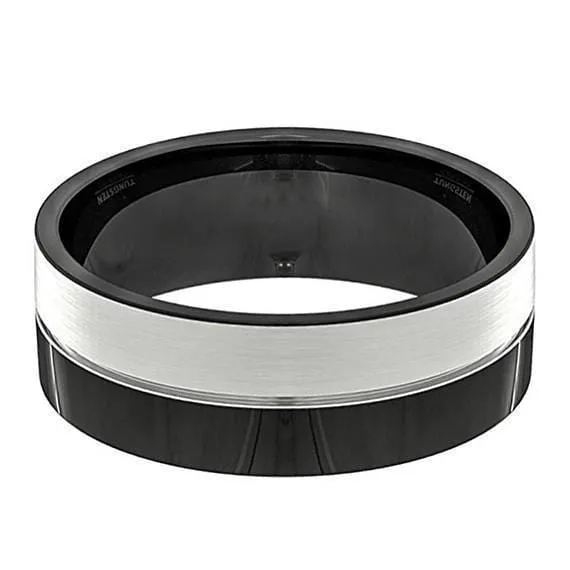 Avery Men's Black And Silver Tungsten Wedding Band High Polish - 8mm