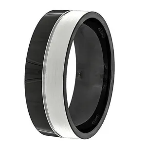 Avery Men's Black And Silver Tungsten Wedding Band High Polish - 8mm