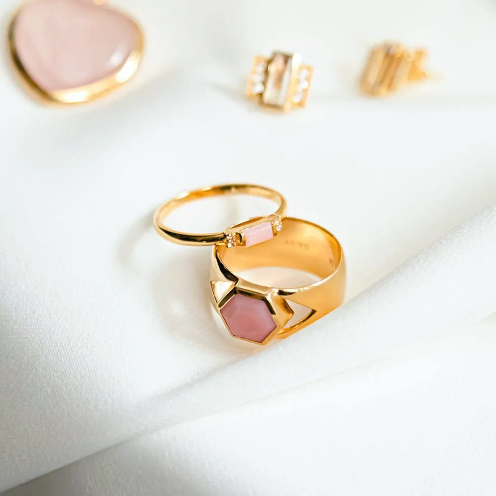 Beloved Fine Pink Opal Band Ring 18ct Gold Plate