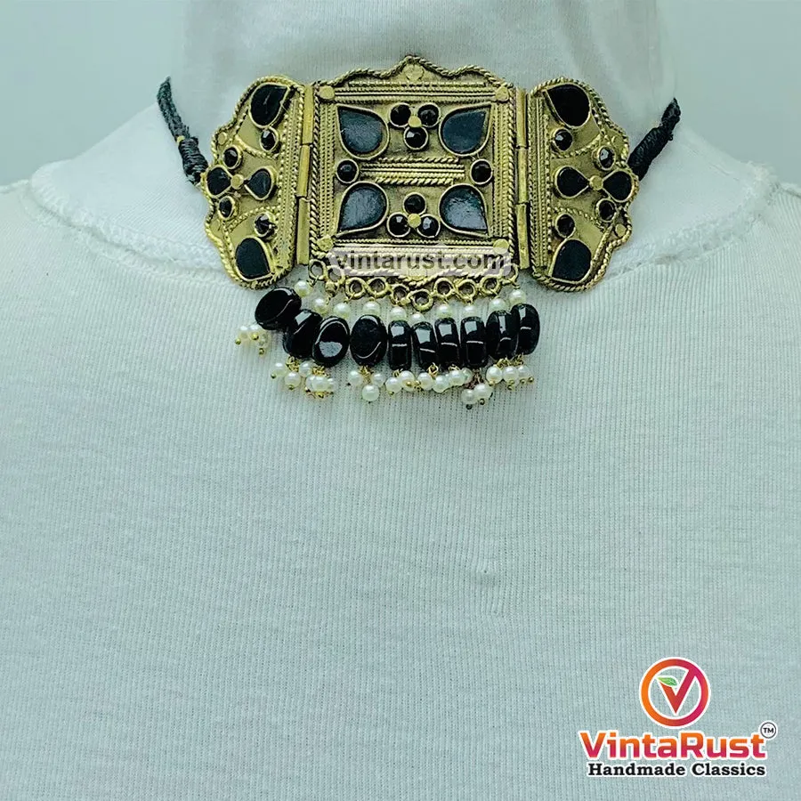 Black Amulet Choker Necklace With Earrings