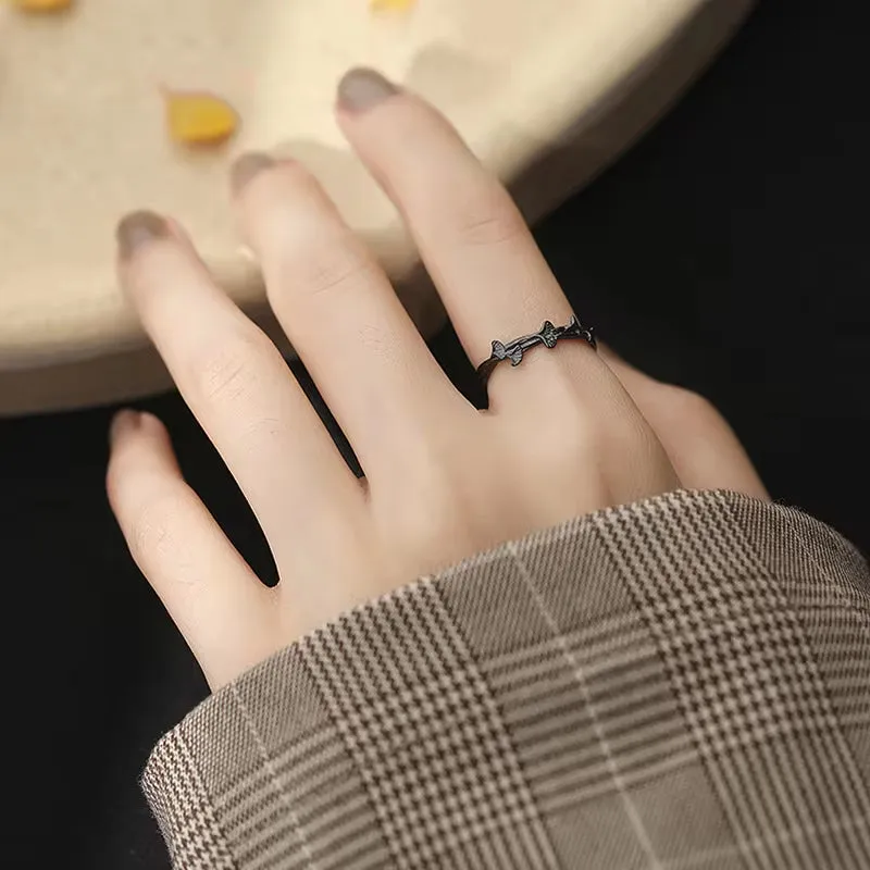 Black Branch Ginkgo Leaves Thin Silver Color Adjustable Rings for Women Girls Dainty Trendy Elegant Jewelry Gifts SR2381