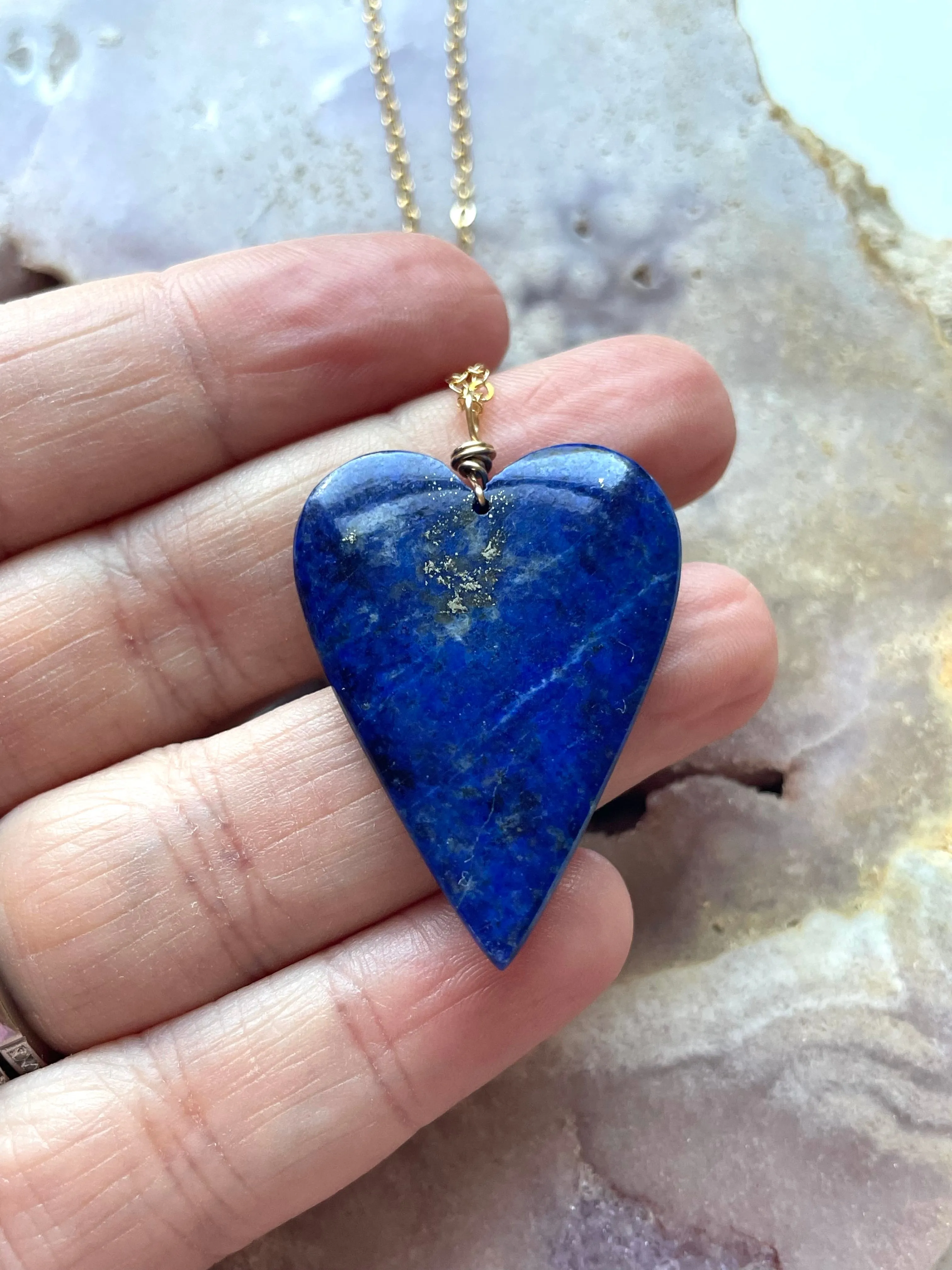 Blue Lapis Lazuli Heart Pendant Necklace  - Gold Necklace - Gemstone Necklace  - Lapis Lazuli Crystal Jewelry  - Raw Stone Necklace