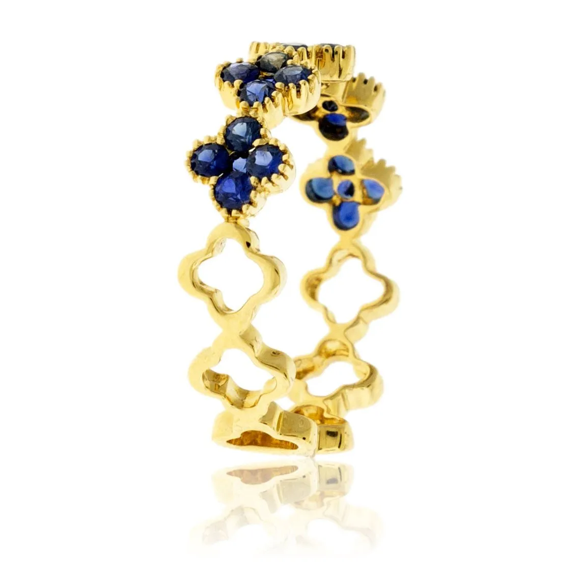 Blue Sapphire & Diamond Clover Stackable Style Band