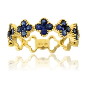 Blue Sapphire & Diamond Clover Stackable Style Band