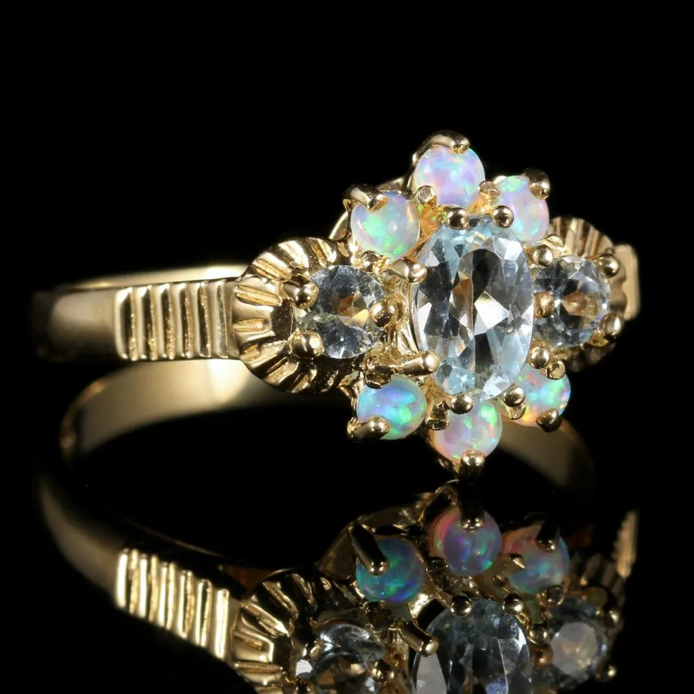 Blue Topaz Opal Ring 9Ct Gold