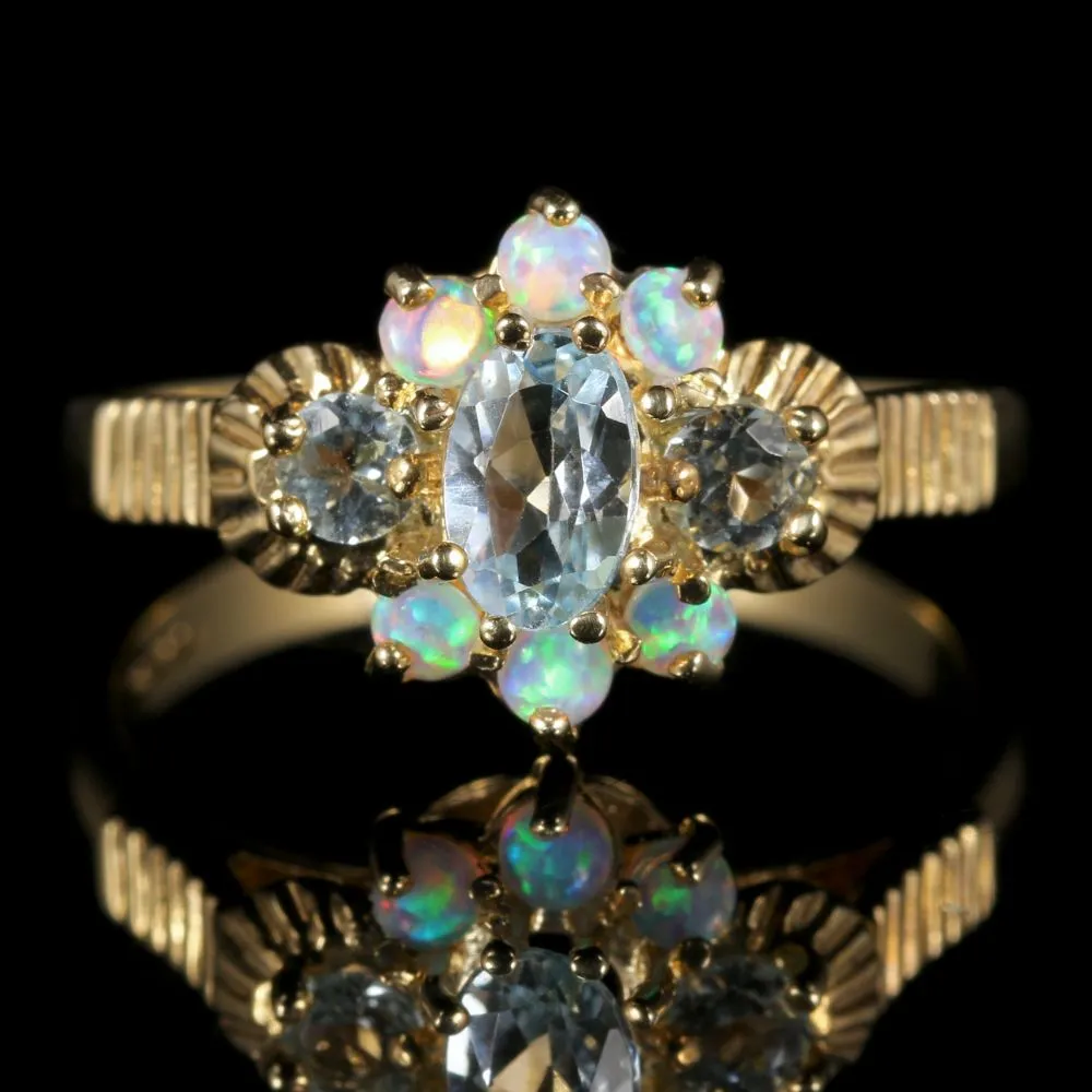 Blue Topaz Opal Ring 9Ct Gold